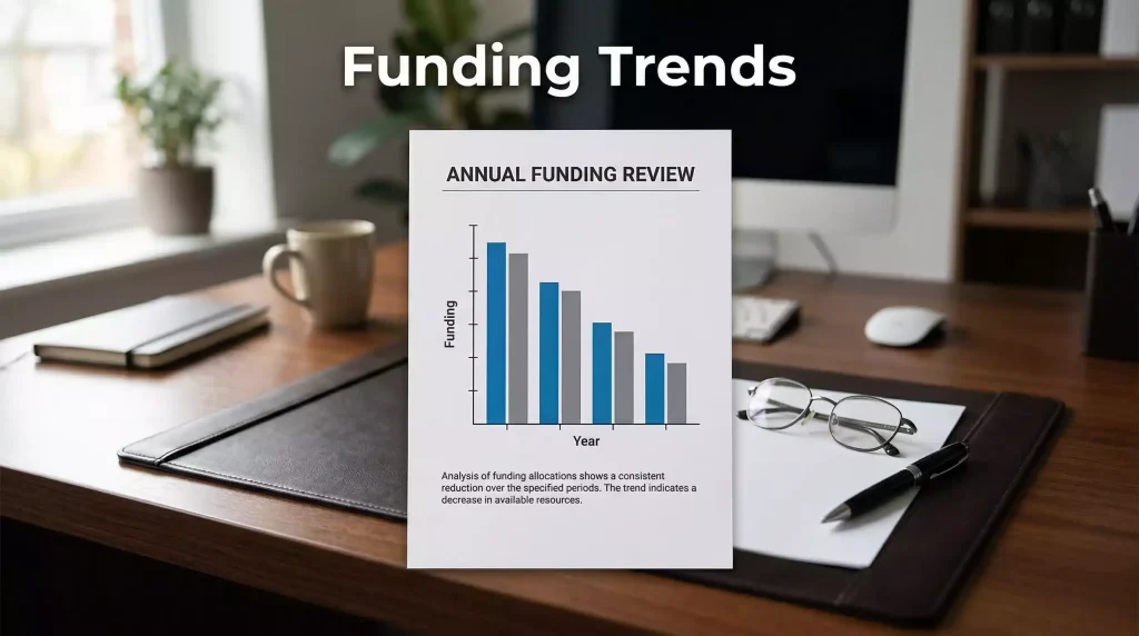 Document with a £ symbol and a simple bar chart illustrating greyhound racing funding trends